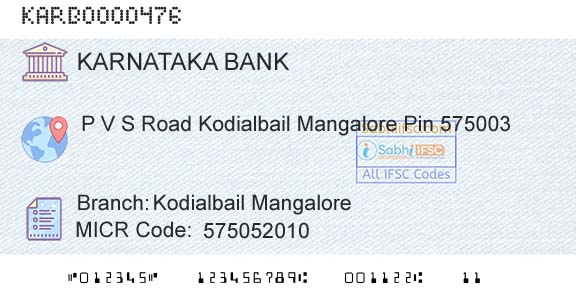 Karnataka Bank Limited Kodialbail MangaloreBranch 