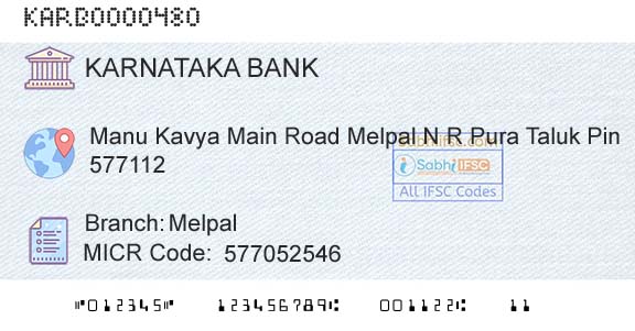 Karnataka Bank Limited MelpalBranch 