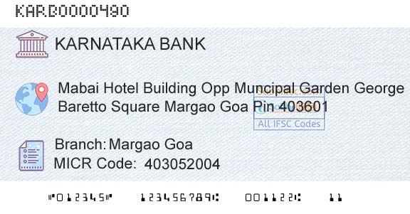 Karnataka Bank Limited Margao GoaBranch 