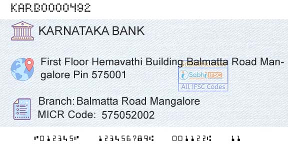 Karnataka Bank Limited Balmatta Road MangaloreBranch 