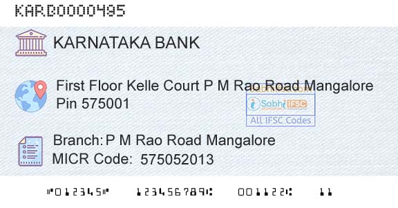 Karnataka Bank Limited P M Rao Road MangaloreBranch 