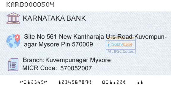 Karnataka Bank Limited Kuvempunagar MysoreBranch 
