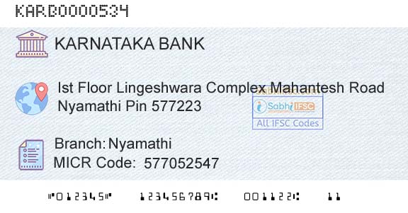 Karnataka Bank Limited NyamathiBranch 