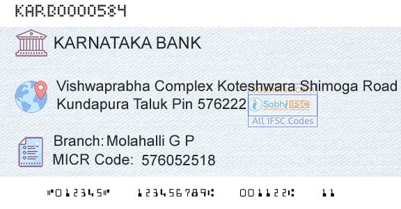 Karnataka Bank Limited Molahalli G PBranch 
