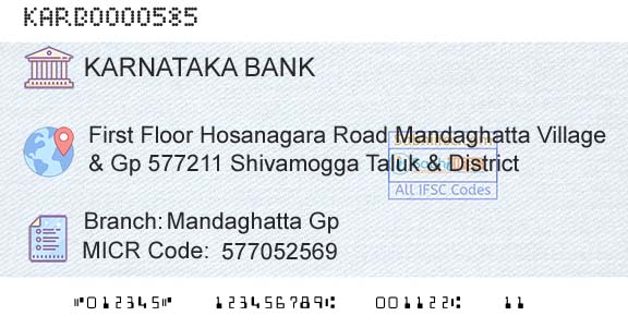 Karnataka Bank Limited Mandaghatta GpBranch 