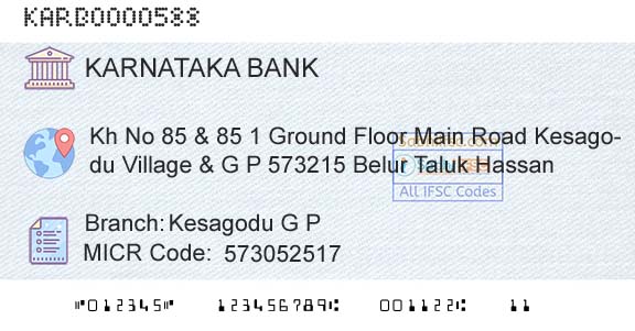 Karnataka Bank Limited Kesagodu G PBranch 