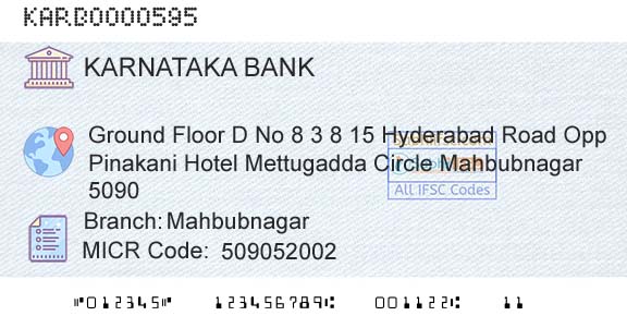 Karnataka Bank Limited MahbubnagarBranch 