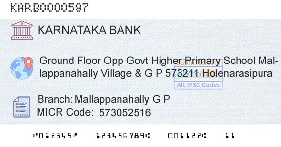 Karnataka Bank Limited Mallappanahally G PBranch 