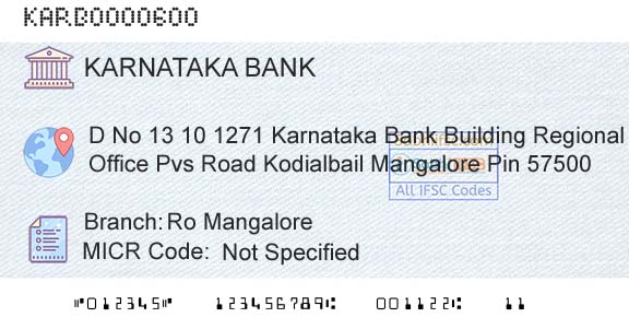Karnataka Bank Limited Ro MangaloreBranch 