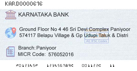 Karnataka Bank Limited PaniyoorBranch 