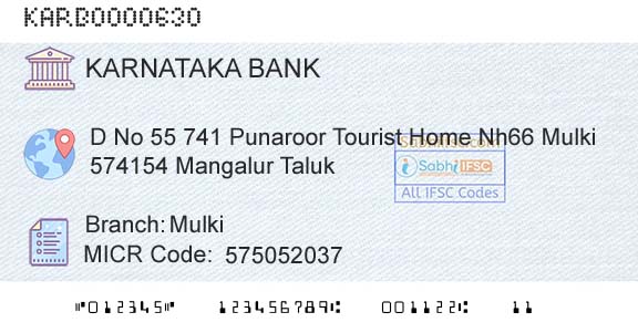 Karnataka Bank Limited MulkiBranch 
