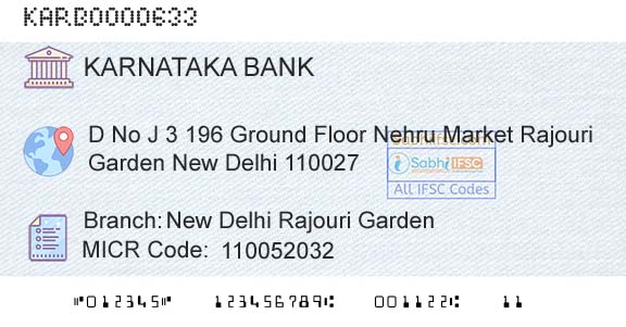 Karnataka Bank Limited New Delhi Rajouri GardenBranch 
