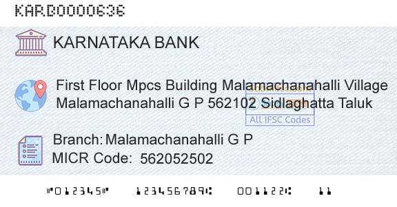 Karnataka Bank Limited Malamachanahalli G PBranch 