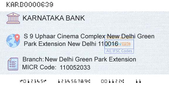 Karnataka Bank Limited New Delhi Green Park ExtensionBranch 