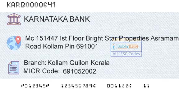 Karnataka Bank Limited Kollam Quilon KeralaBranch 