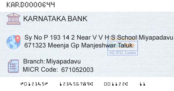 Karnataka Bank Limited MiyapadavuBranch 