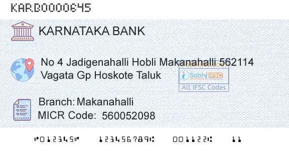 Karnataka Bank Limited MakanahalliBranch 