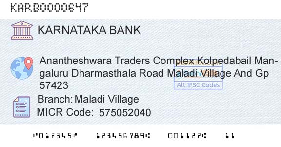 Karnataka Bank Limited Maladi VillageBranch 