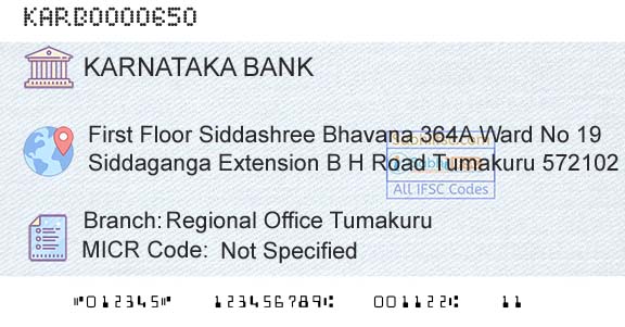 Karnataka Bank Limited Regional Office TumakuruBranch 