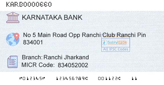 Karnataka Bank Limited Ranchi JharkandBranch 