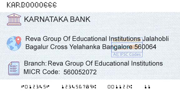 Karnataka Bank Limited Reva Group Of Educational InstitutionsBranch 