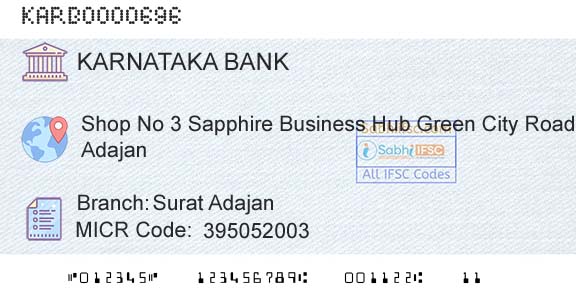 Karnataka Bank Limited Surat AdajanBranch 