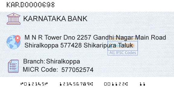 Karnataka Bank Limited ShiralkoppaBranch 