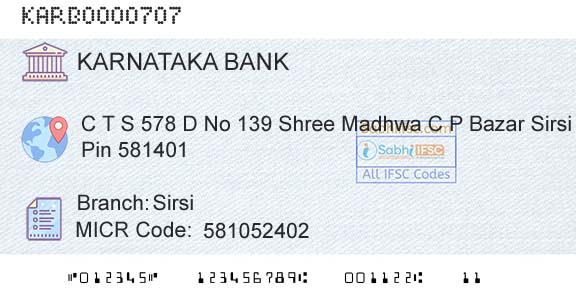 Karnataka Bank Limited SirsiBranch 