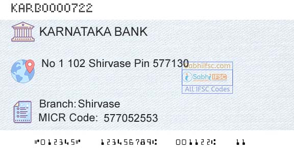 Karnataka Bank Limited ShirvaseBranch 