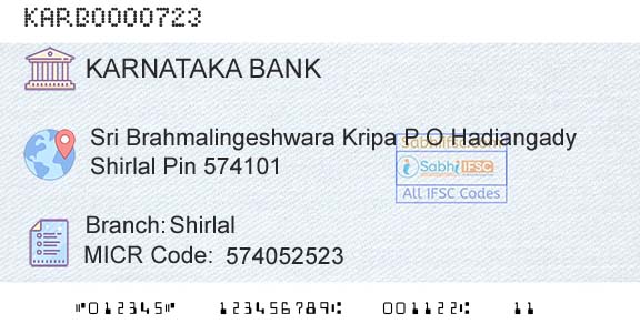 Karnataka Bank Limited ShirlalBranch 