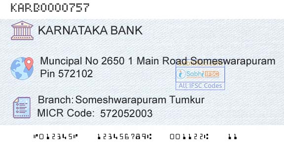 Karnataka Bank Limited Someshwarapuram TumkurBranch 