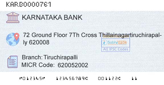 Karnataka Bank Limited TiruchirapalliBranch 