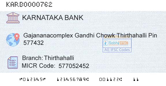 Karnataka Bank Limited ThirthahalliBranch 