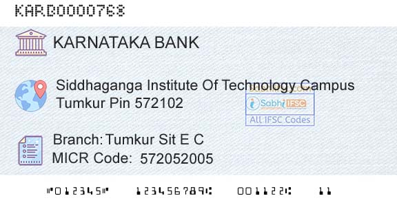 Karnataka Bank Limited Tumkur Sit E C Branch 