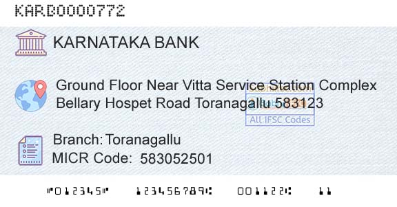 Karnataka Bank Limited ToranagalluBranch 