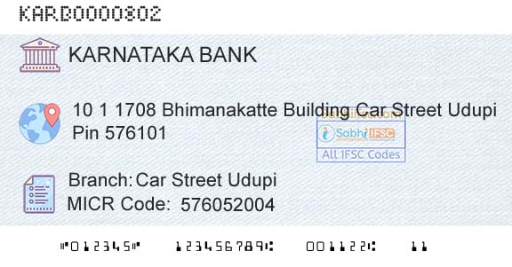 Karnataka Bank Limited Car Street UdupiBranch 