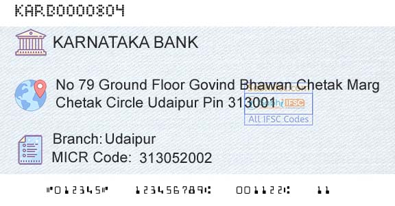 Karnataka Bank Limited UdaipurBranch 