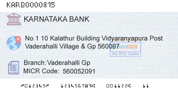 Karnataka Bank Limited Vaderahalli GpBranch 