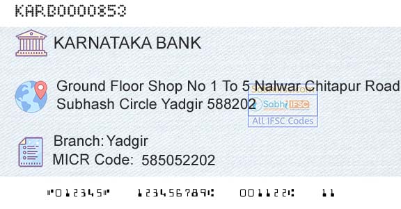 Karnataka Bank Limited YadgirBranch 