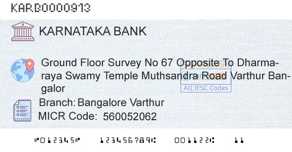 Karnataka Bank Limited Bangalore VarthurBranch 