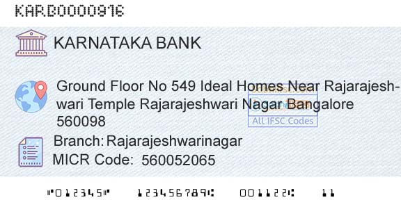 Karnataka Bank Limited RajarajeshwarinagarBranch 