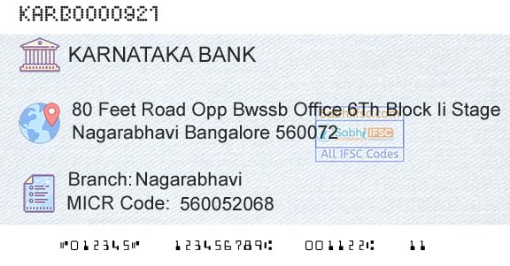 Karnataka Bank Limited NagarabhaviBranch 
