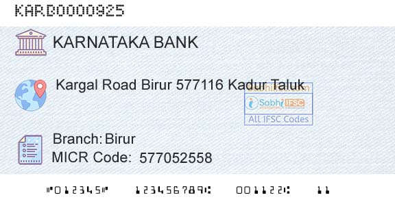 Karnataka Bank Limited BirurBranch 