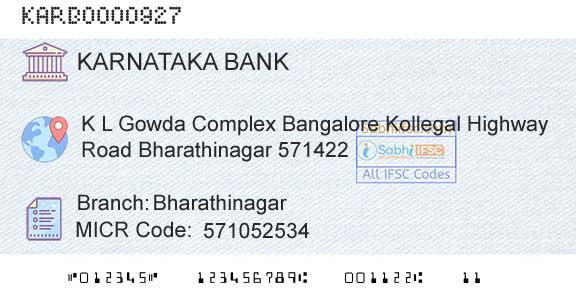 Karnataka Bank Limited BharathinagarBranch 