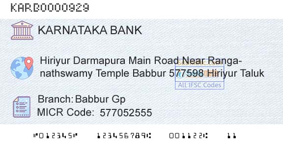 Karnataka Bank Limited Babbur GpBranch 