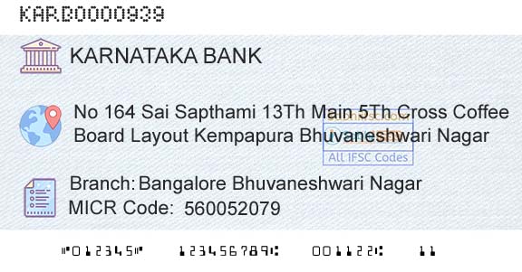 Karnataka Bank Limited Bangalore Bhuvaneshwari NagarBranch 