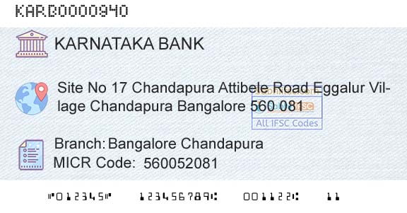 Karnataka Bank Limited Bangalore ChandapuraBranch 