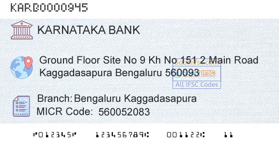Karnataka Bank Limited Bengaluru KaggadasapuraBranch 