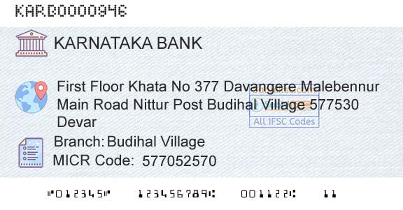 Karnataka Bank Limited Budihal VillageBranch 