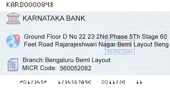 Karnataka Bank Limited Bengaluru Beml LayoutBranch 